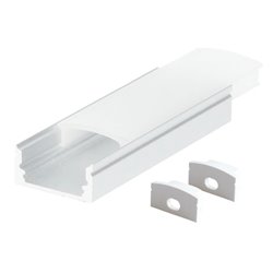 Kit perfil aluminio traslúcido superficie 2M para tiras LED hasta 12mm Blanco