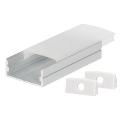 Kit perfil aluminio traslúcido superficie 2M para tiras LED hasta 20mm
