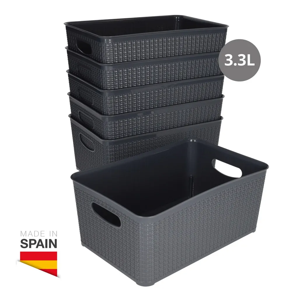 Cesto organizador plástico 3,3L Gris - 6u retráctil