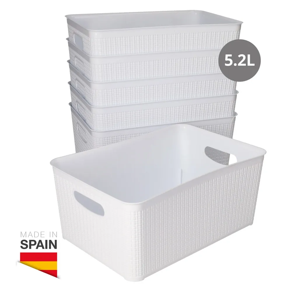 Cesto organizador plástico 5,2L Blanco - 6u retráctil