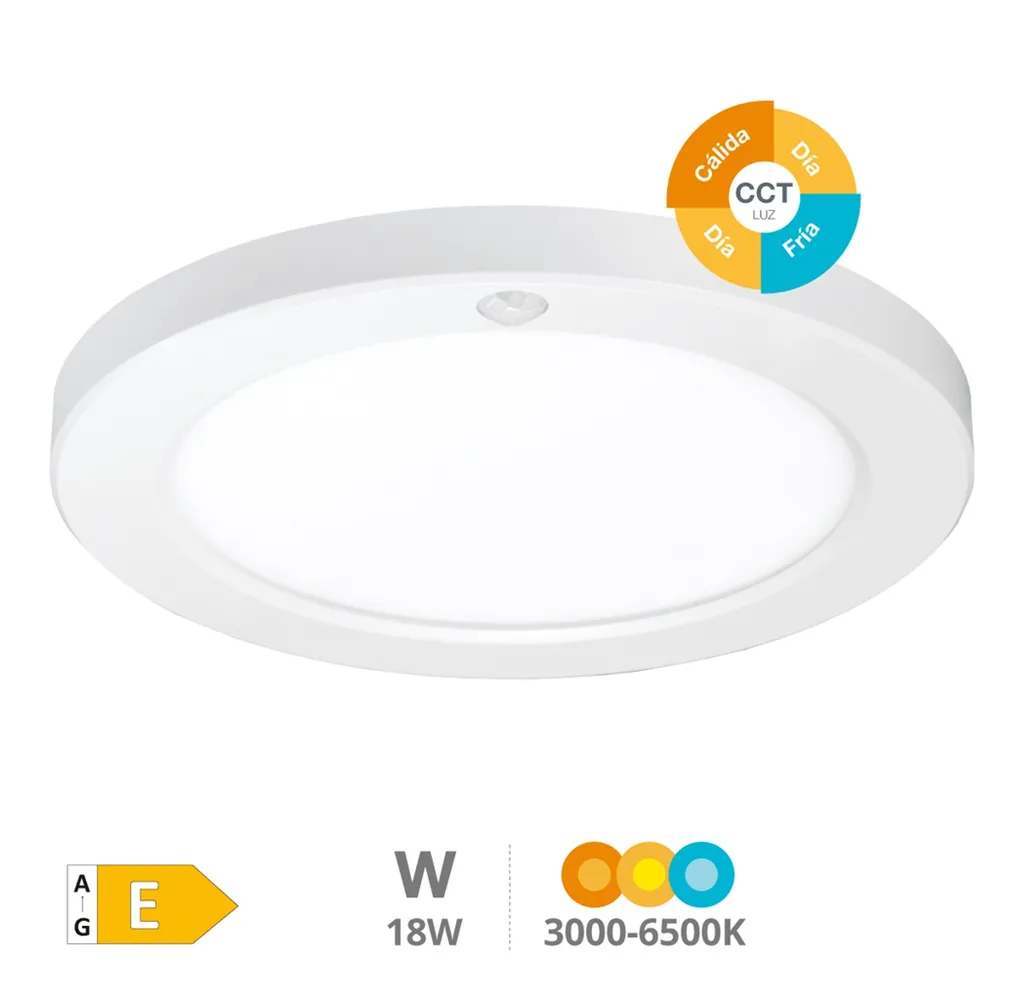 Downlight LED Bario empotramiento regulable con sensor movimiento y crepuscular 18W 3000K a 6500K regulable