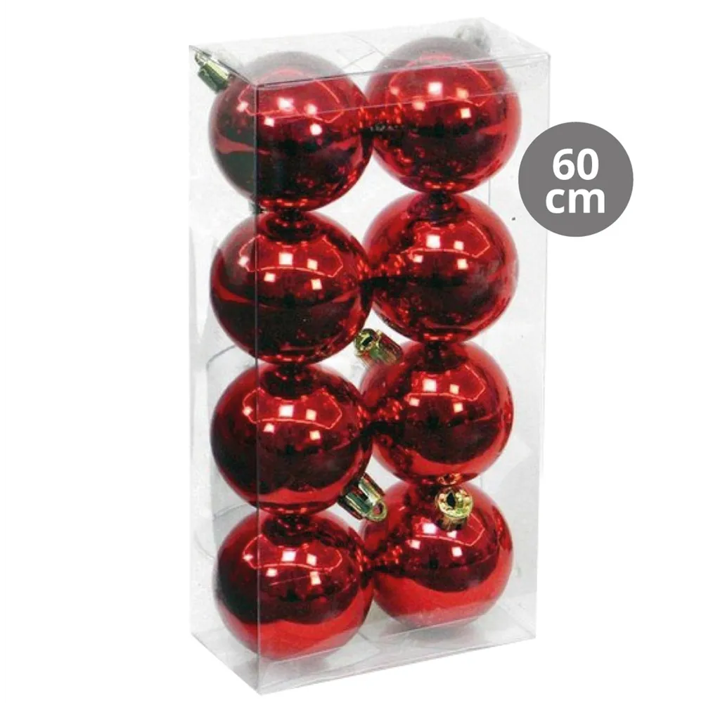 Pack 8 bolas de navidad 6cm Rojo