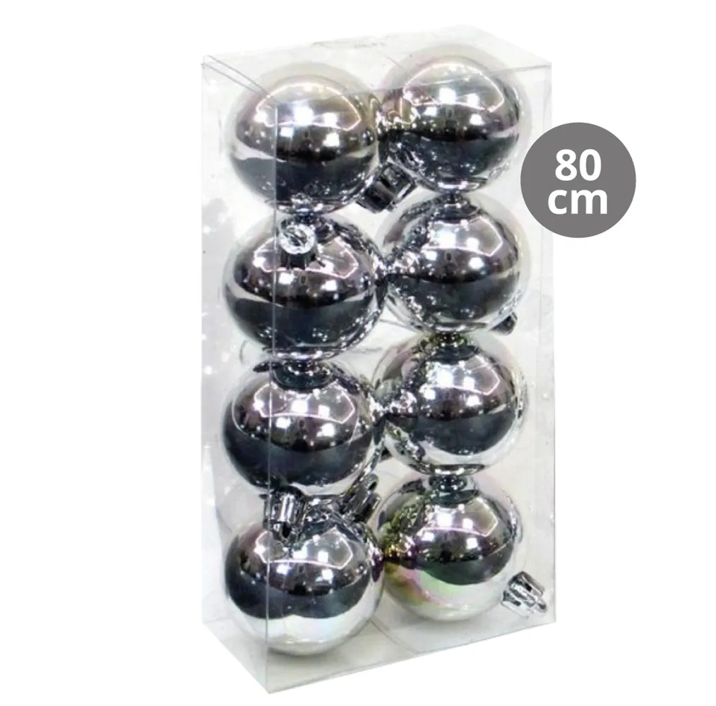 Pack 8 bolas de navidad 8cm Plateado