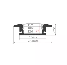 Kit perfil aluminio traslúcido empotrable 2M para tiras LED hasta 12mm Gris