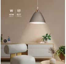 Lámpara colgante Serie Dianza E27 Ø270mm Gris con detalles en cuero