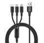 Cable cargador 3 en 1 (USB Tipo C, conector Lightning y micro USB) nylon trenzado 1,2M 