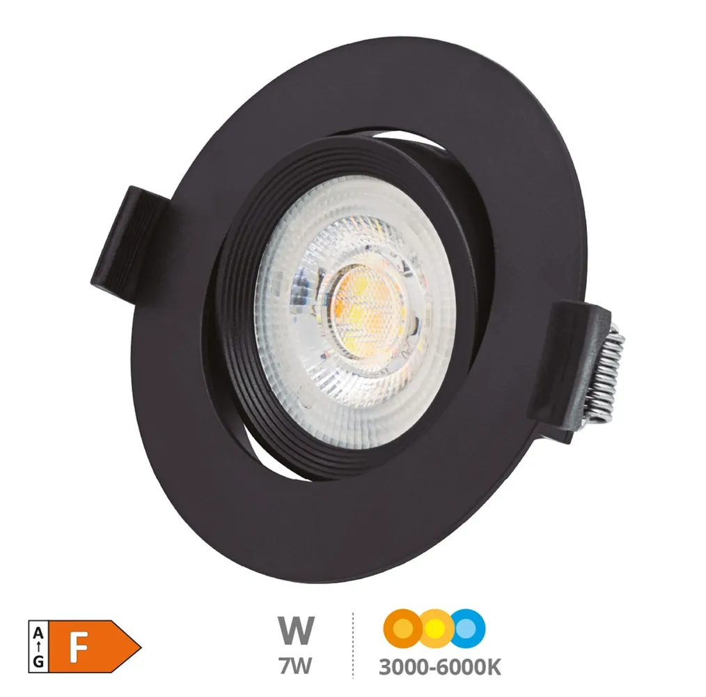 Aro basculante redondo empotrable LED Gonde 7W 3000-4000-6500K Negro 