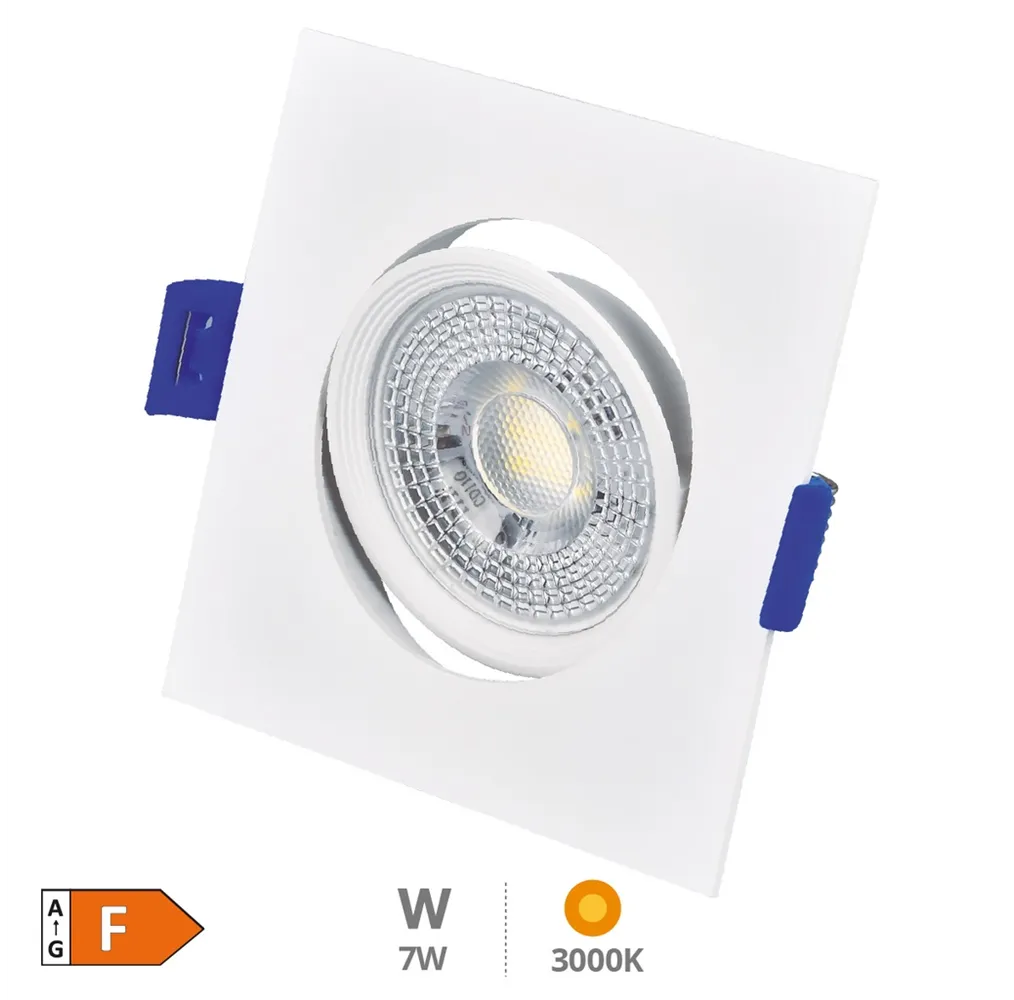 Aro basculante cuadrado empotrable LED Cumbo 7W 3000K Blanco 