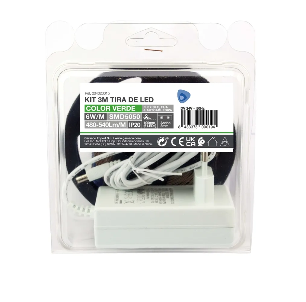 Kit 3M Tira de LED 6W/M IP20 Verde preparado