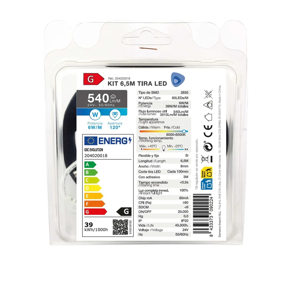 Kit 6,5M Tira de LED 6W/M IP20 6000K-6500K preparado
