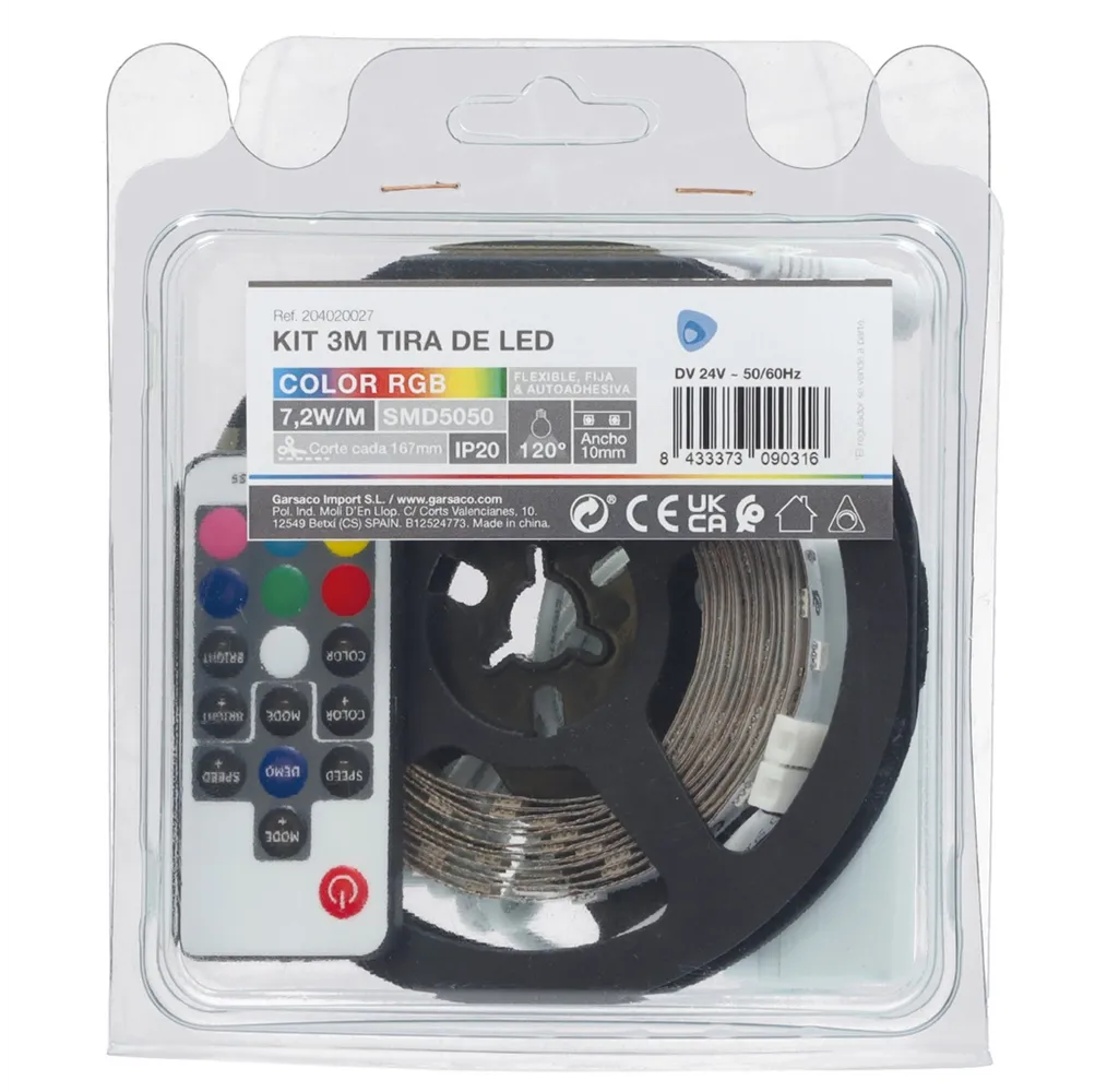 Kit 3M Tira de LED 7,2W/M IP20 RGB preparado
