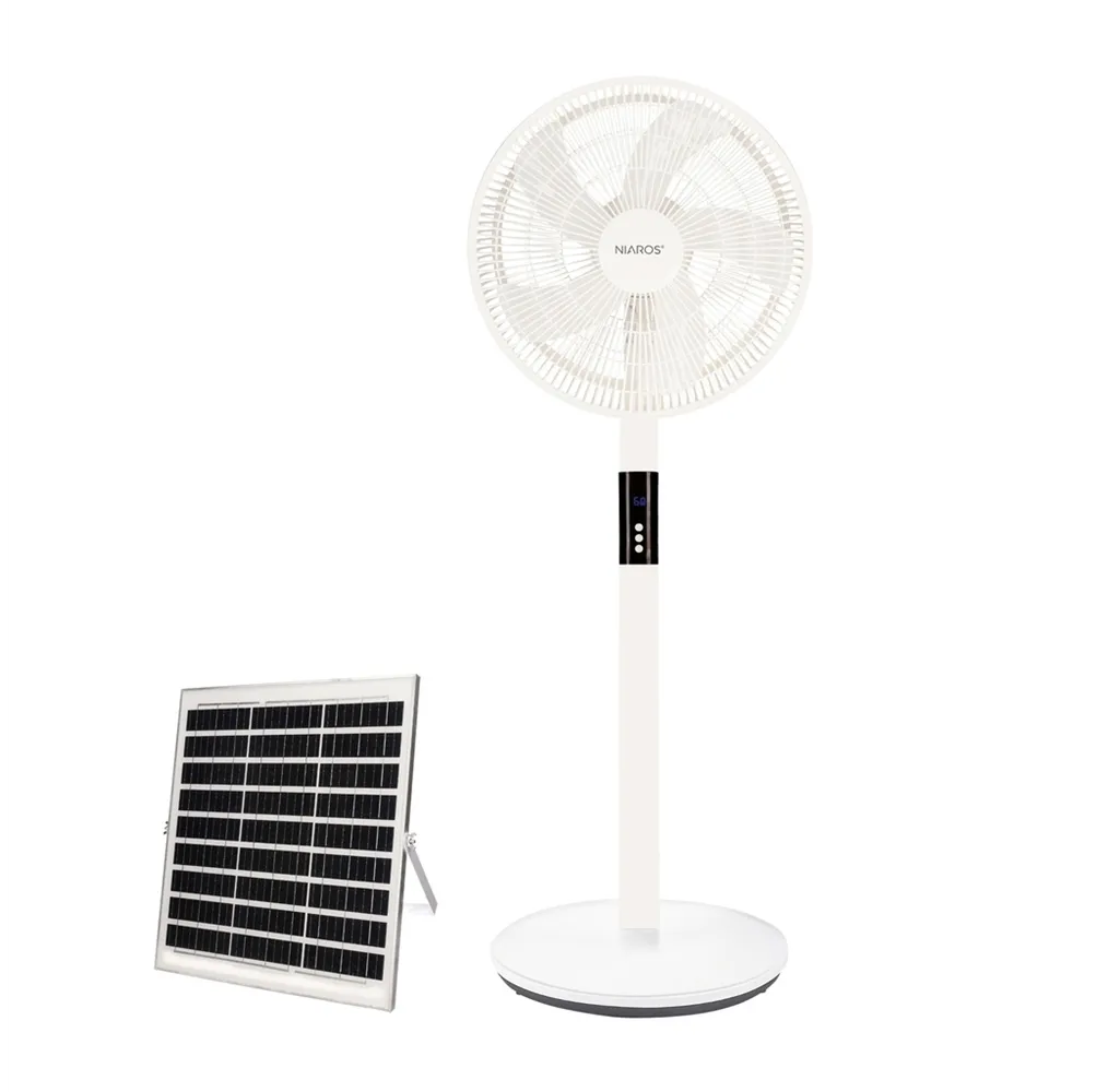 Kit ventilador de pie y panel solar Sanluri con mando Ø39cm 15W motor DC Blanco