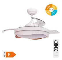 Ventilador techo Nicosia con luz CCT regulable y mando Ø107 3 aspas retráctiles DC Blanco