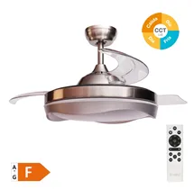 Ventilador techo Nicosia con luz CCT regulable y mando Ø107 3 aspas retráctiles DC Níquel