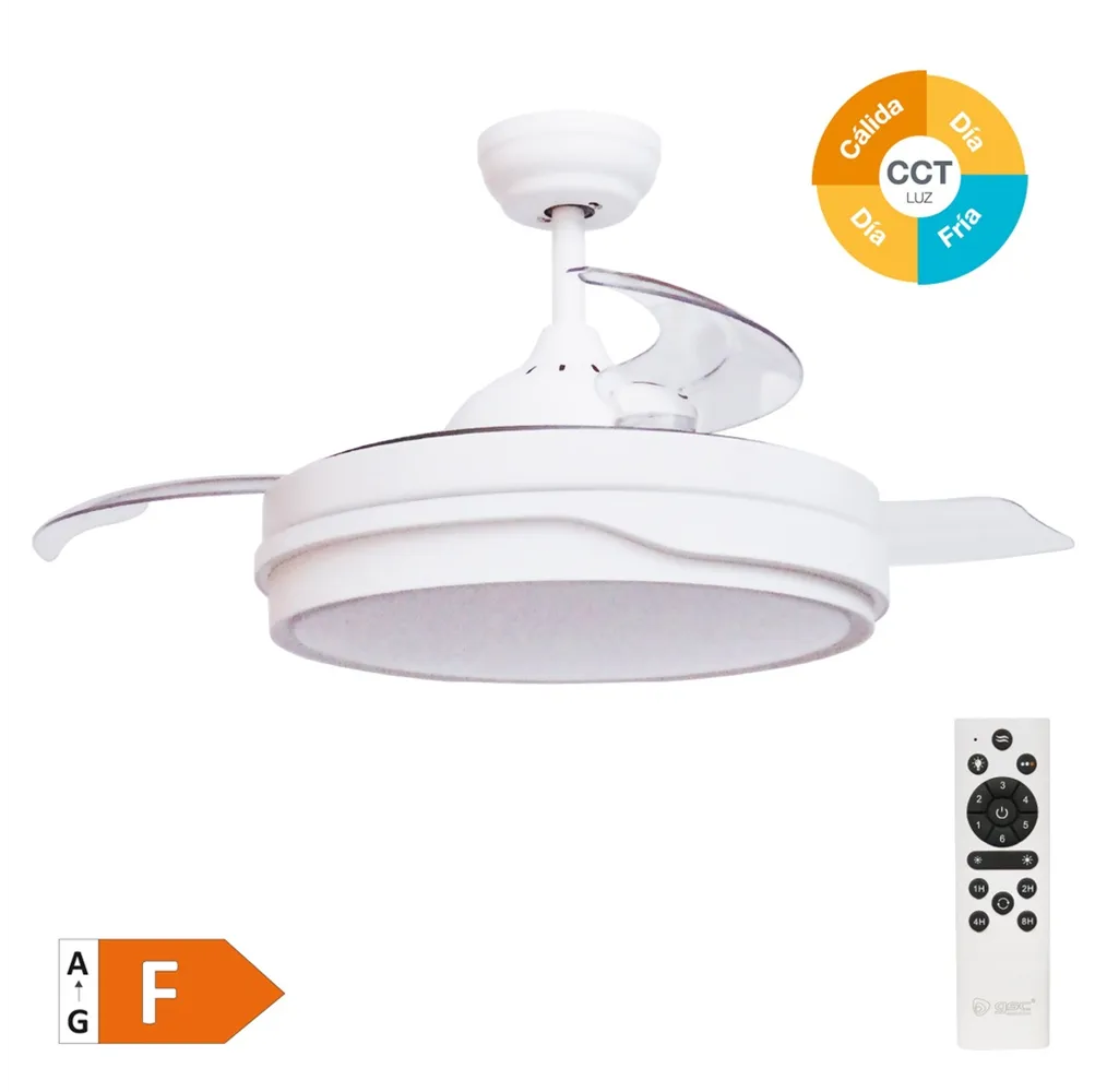 Ventilador techo Lentini con luz CCT regulable y mando Ø107 3 aspas retráctiles DC Blanco