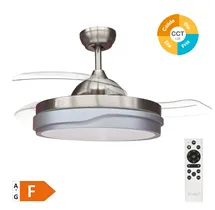 Ventilador techo Lentini con luz CCT regulable y mando Ø107 3 aspas retráctiles DC Níquel