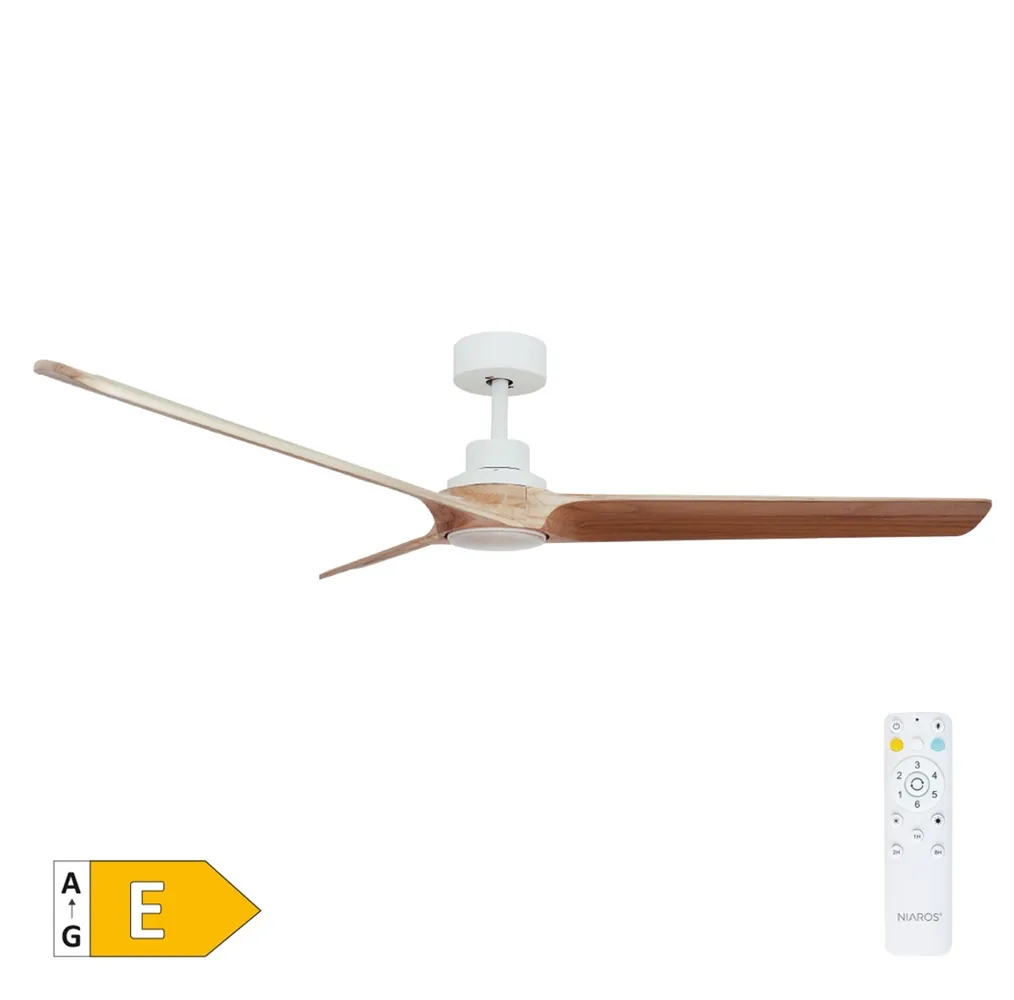 Ventilador techo Fratello con luz CCT regulable y mando Ø152 3 aspas DC Blanco
