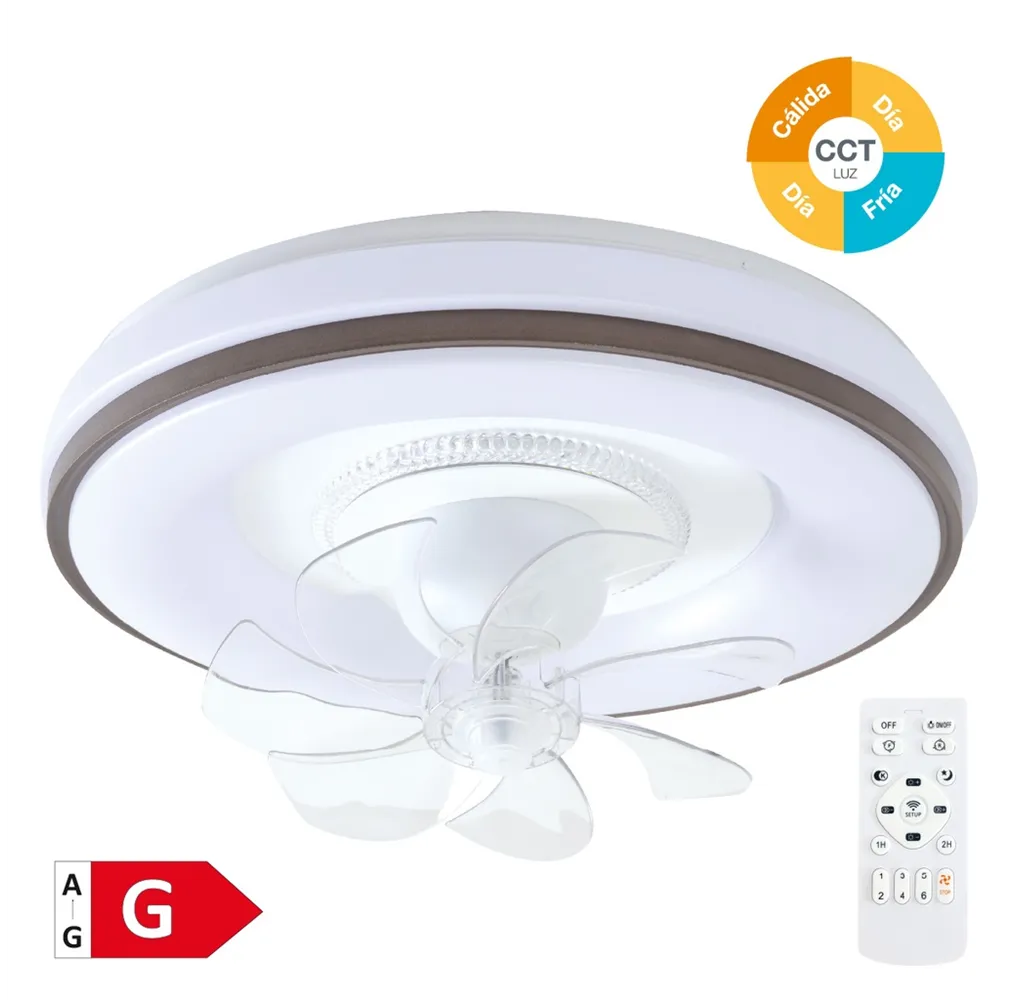 Ventilador techo rotativo Aversa con luz CCT regulable y mando Ø50 7 aspas DC Blanco