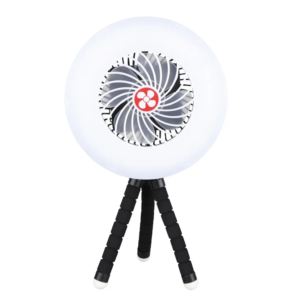 Mini ventilador solar Tanami con luz y trípode flexible