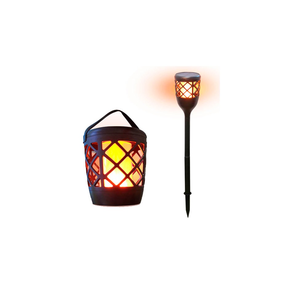 Lámpara + Estaca efecto fuego con carga solar o USB IP65 sensor de luz