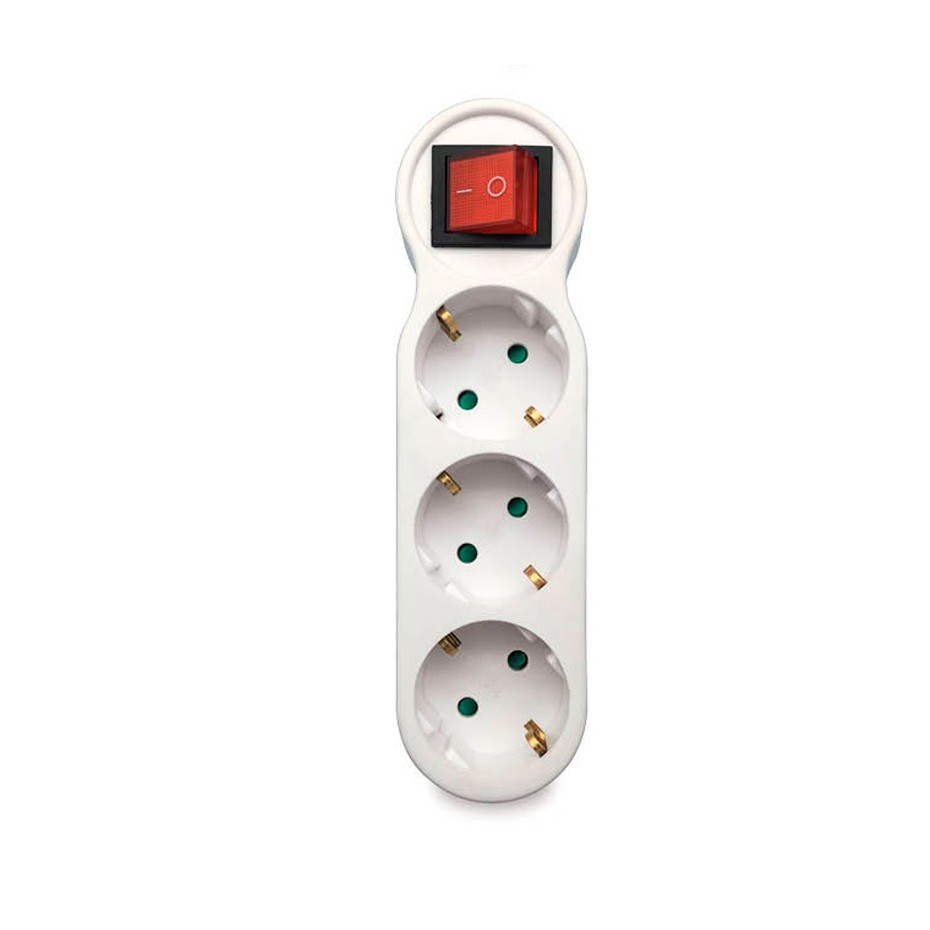 Ladrón / Adaptador de 3 conexiones Schucko con interruptor