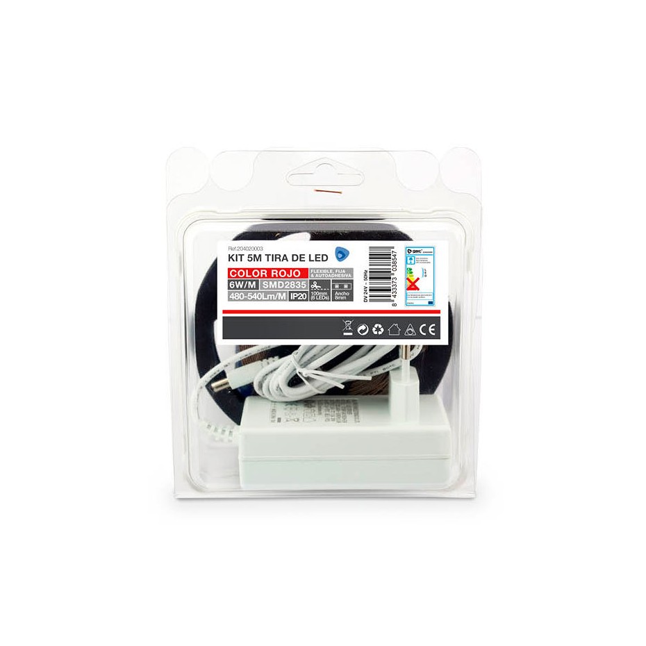 Kit de tira de LED de 5 metros 6W/metro Rojo IP20 Homepluss