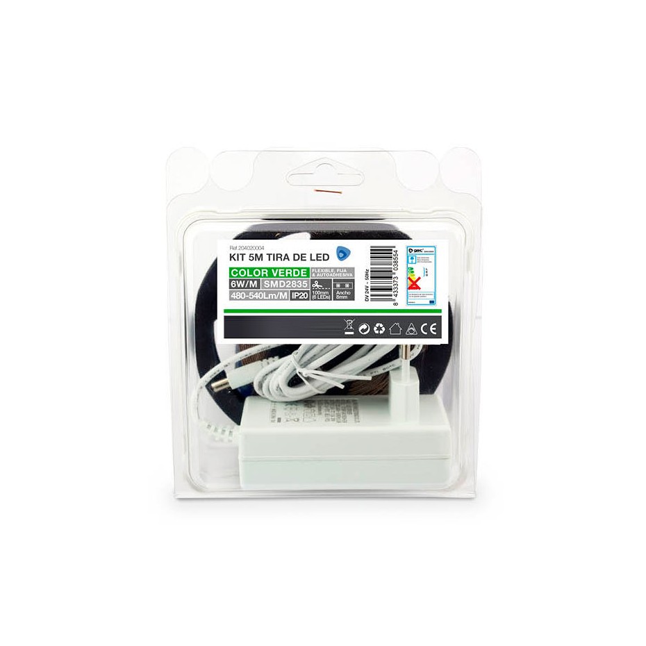 Kit de tira de LED de 5 metros 6W/metro Verde IP20 Homepluss