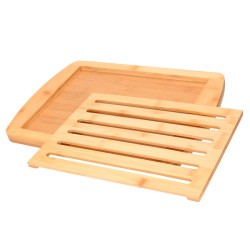 Tabla de corte para pan de bambú con bandeja recogemigas