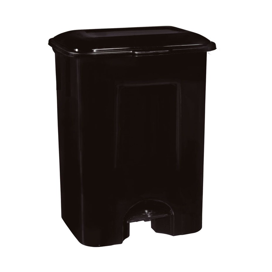 Cubo de basura con pedal de 80 litros Negro con asa y ruedas
