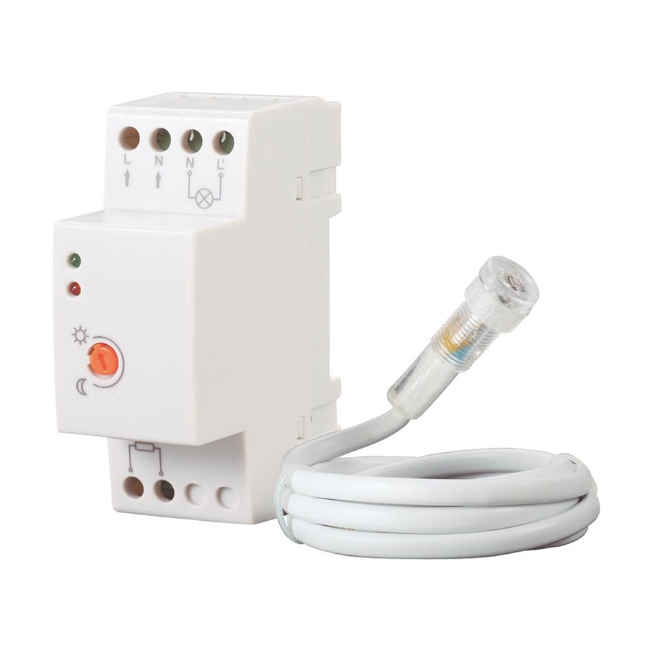 Detector con sensor crepuscular para montaje en carril DIN