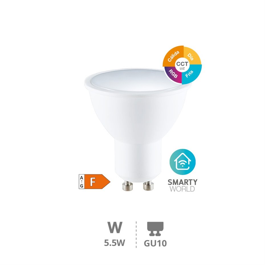 Lámpara LED dicroica inteligente 5,5W GU10 RGB + CTT regulable