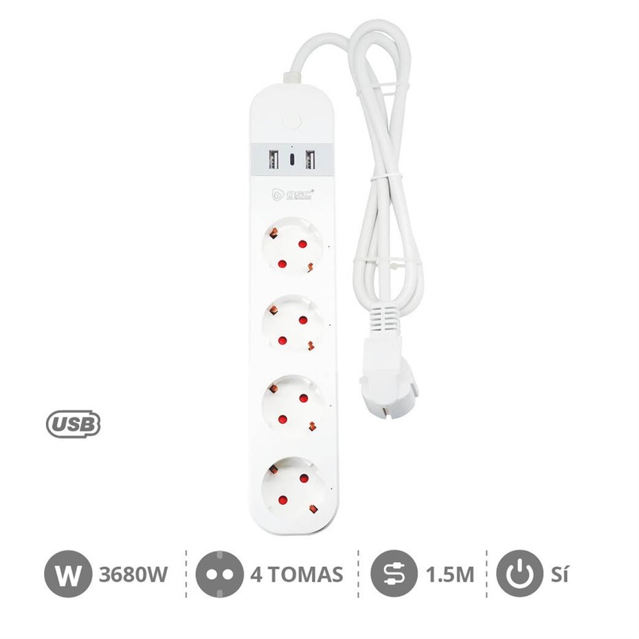 Base multiple inteligente 3T+ 4 USB (3x1.5mm) 1,5M