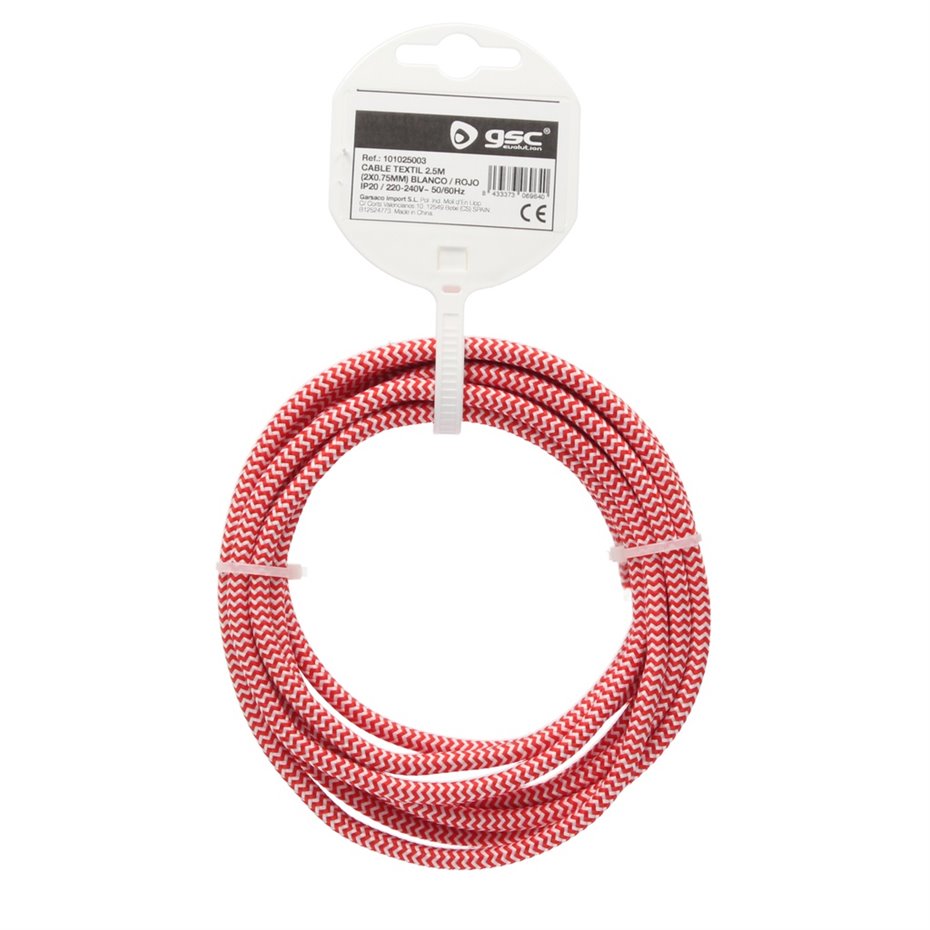 Cable textil 10M (2x0.75mm) Blanco/Rojo (copia)