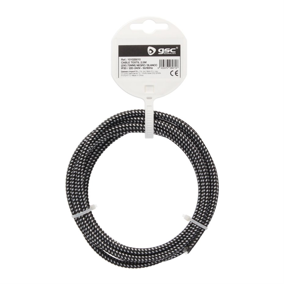 Cable textil 10M (2x0.75mm) Negro/Blanco (copia)