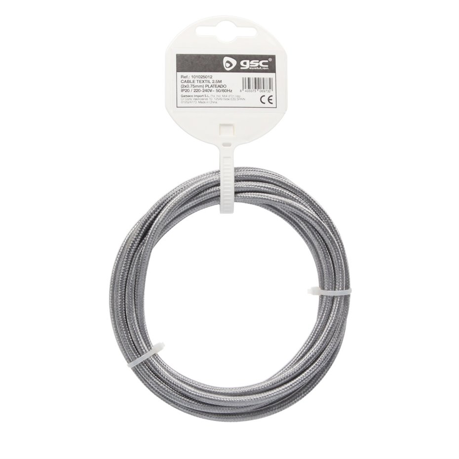 Cable textil 10M (2x0.75mm) Plateado (copia)