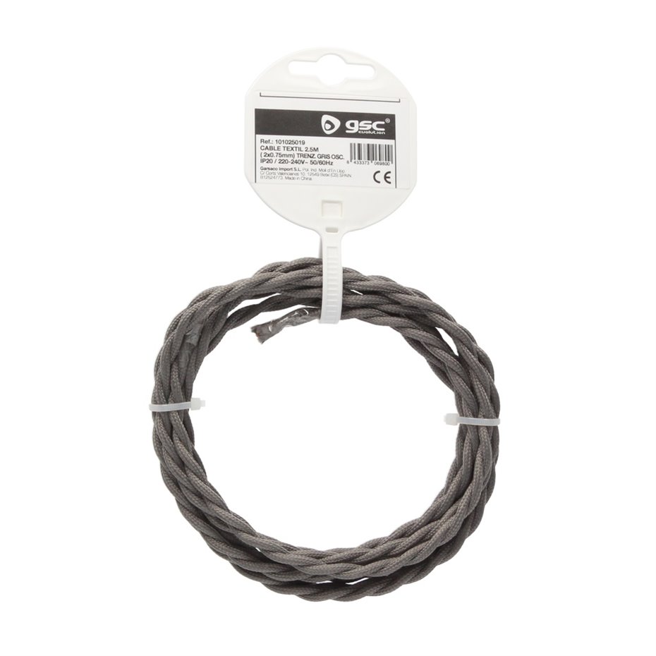 Cable textil 10M (2x0.75mm) trenzado Gris oscuro (copia)