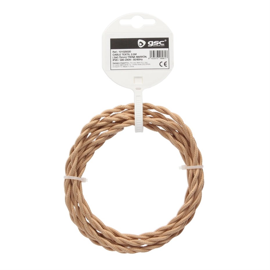 Cable textil 10M (2x0.75mm) trenzado Marron Claro (copia)