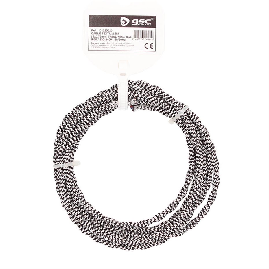 Cable textil 10M (2x0.75mm) trenzado Negro/Blanco (copia)
