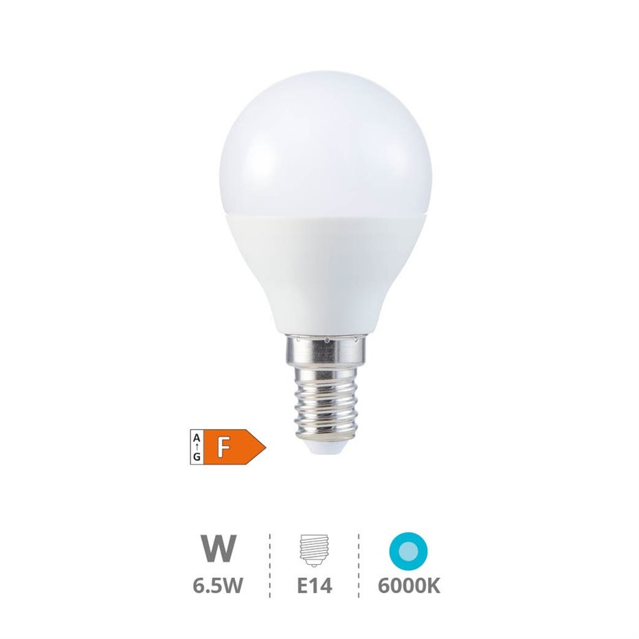 Lámpara LED esférica 6,5W E14 6000K
