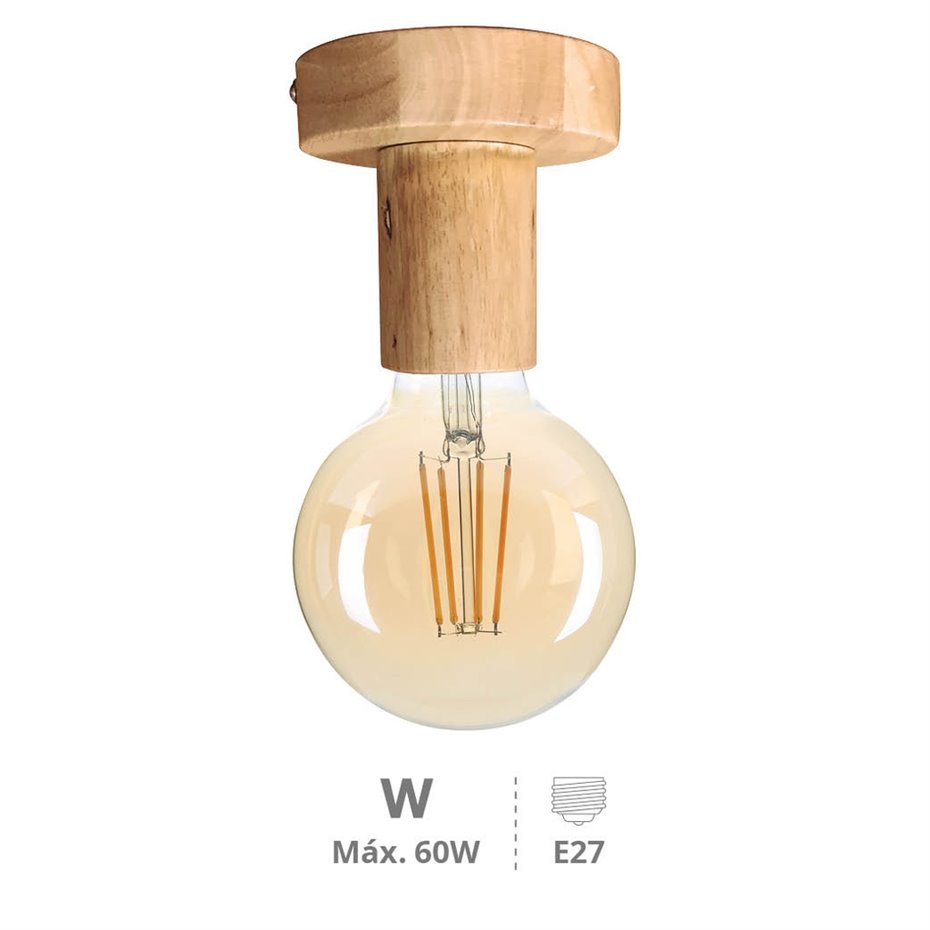 Foco de techo E27 Max.60W Madera