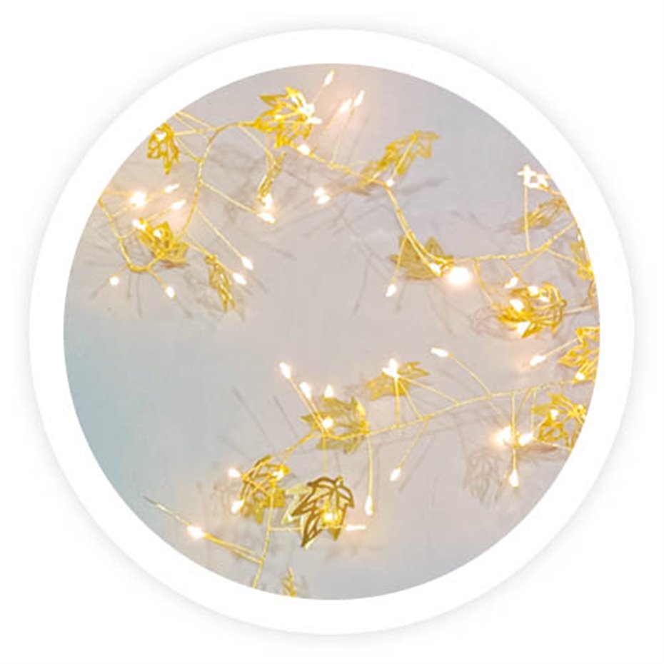 Guirnalda LED de hojas doradas 1,5M Luz cálida